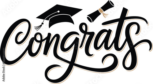 Elegant Congrats Graduation Message with Cap and Diploma