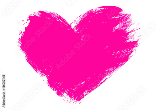 鮮やかなピンクのブラシストロークで描かれた、感情豊かなハートのイラスト。愛や情熱を表現するテクスチャが魅力的な透明背景のグラフィック素材です。