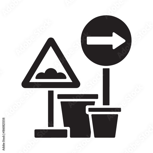 Road construction and detour ahead warning signs indicating potential hazards