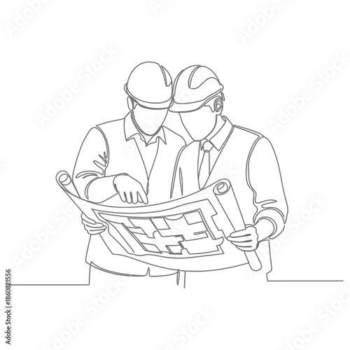 engineers examining architectural plans together.