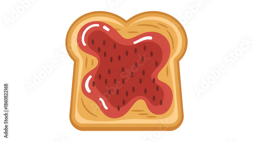 Toast with Strawberry Jam on White Background