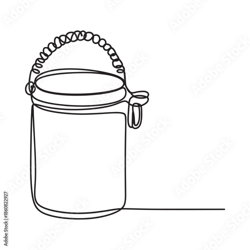 Continuous line drawing of a classic metal bucket with a handle