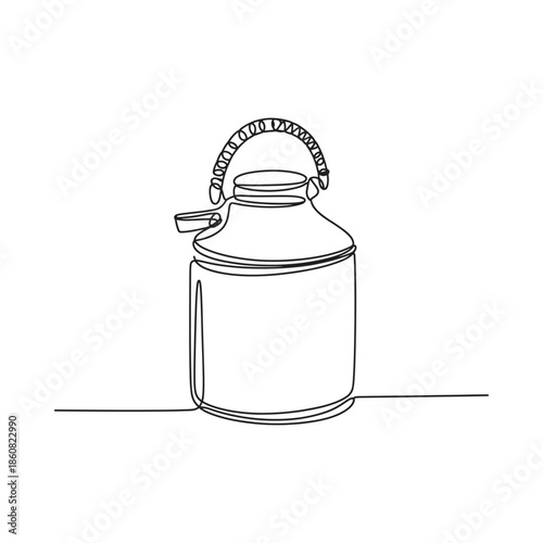 A single line drawing of a vintage metal milk can with a handle
