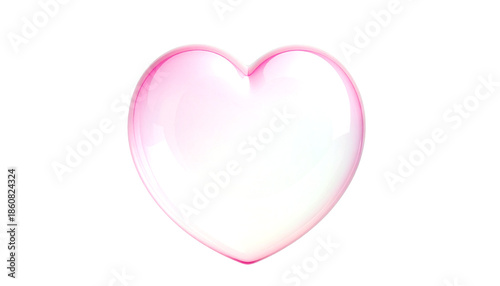 A delicate, translucent pink heart shape, resembling a soap bubble or glass, floating against a transparent background.