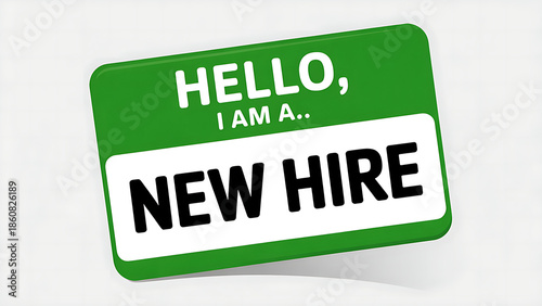 Green new hire name tag for employee orientation and onboarding