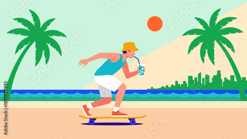 Young man playing beach volleyball on a sunny day.