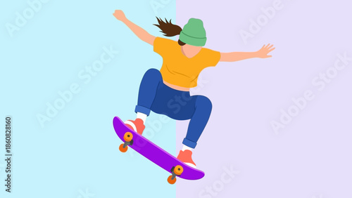 Young skateboarder performing a trick in mid-air.