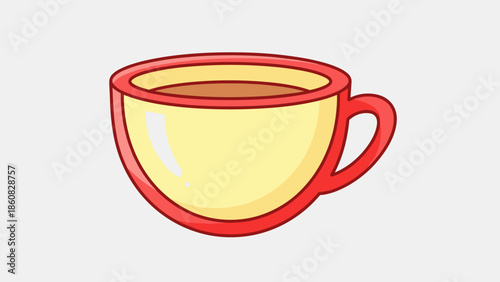 Illustration of a Yellow Cup with Red Trim Filled with Coffee.