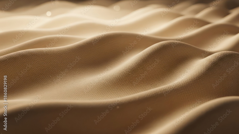 Obraz premium Close-up of undulating, sand-colored fabric waves, softly lit with subtle highlights