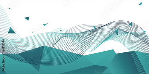 Abstract Teal Wave Pattern With Geometric Shapes For Modern Design