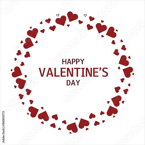 Happy Valentines Day text prominently displayed within a vibrant circular frame of numerous red hearts