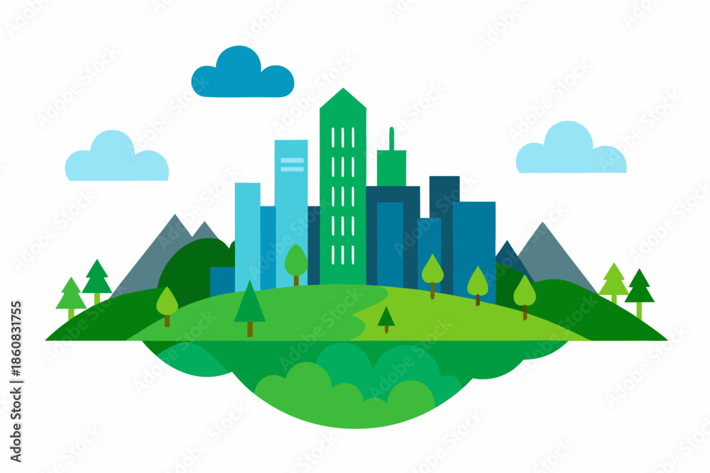 Fototapeta premium Eco City Landscape with Nature Modern Flat Vector 