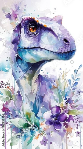 Watercolor Painting Depicting a Baryonyx Dinosaur Illustration Generative AI
