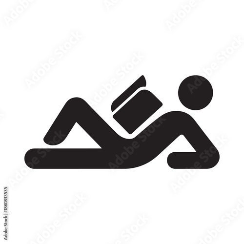 A simple black icon depicting a person relaxing with a drink