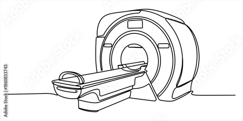 A continuous line drawing illustration of a modern medical mri scanner machine for diagnostics Vector, illustration