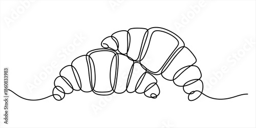 A minimalist single line drawing of a delicious french croissant pastry Vector, illustration
