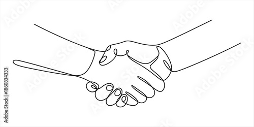 Continuous line drawing of a handshake symbolizing agreement and partnership Vector, illustration