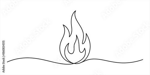 Minimalist continuous line drawing representing a stylized fire flame symbol on a white background Vector, illustration