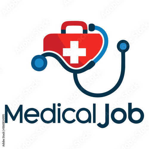 Medical job vector logo template using bag work symbol suitable for health care branding medical services clinics nurse tools and professional health identity