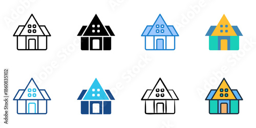 House icons set multiple style collection. Editable stroke 
