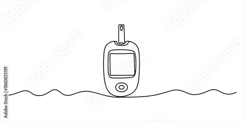 Continuous line art drawing of a blood glucose meter for diabetes management Vector, illustration