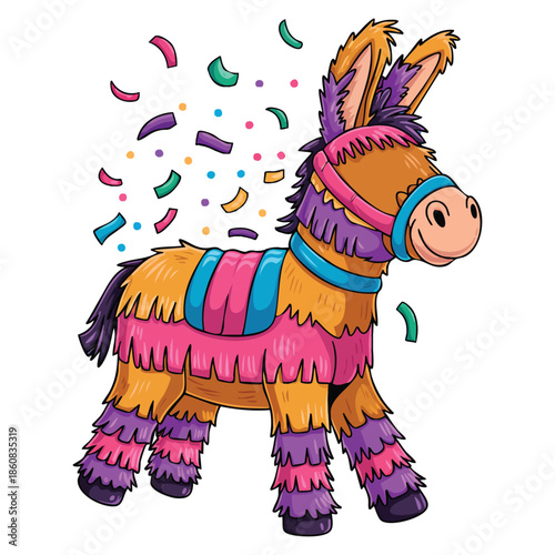 Mexican horse pinata pink animal with paper clothes and sweets inside latin american culture traditions graphic element for website poster banner cartoon isometric vector illustration