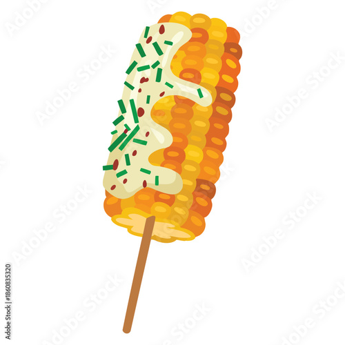 Mexican street food elotes corn dish with cotija cheese vector illustration isolated suitable for culinary menu design traditional cuisine or festive food artwork