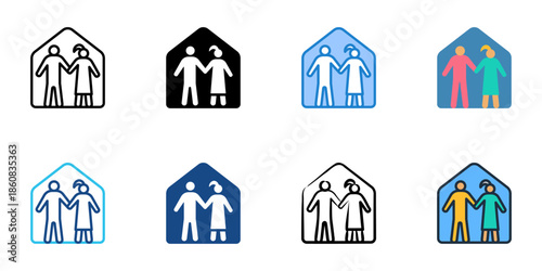 Household icons set multiple style collection. Editable stroke 
