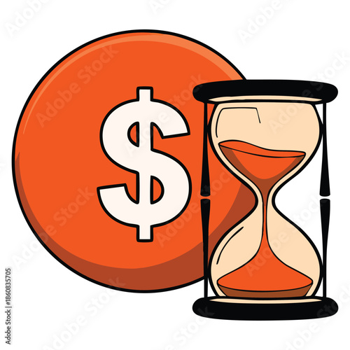 Money with hourglass icon vector artwork showing passive income financial literacy coin by clock earnings workflow and effective organization time management design