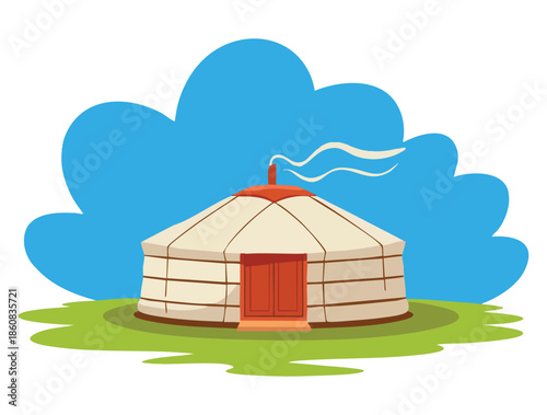 Mongolian yurt vector illustration of nomadic dwelling ideal for Asian culture, travel, heritage, and traditional lifestyle themed creative artwork
