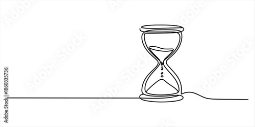 Continuous line drawing of an hourglass representing the passage of time Vector, illustration