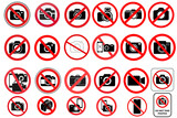 No photography and camera forbidden signs vector set