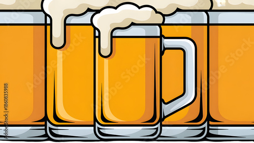 Beer Mugs with Foam on Table