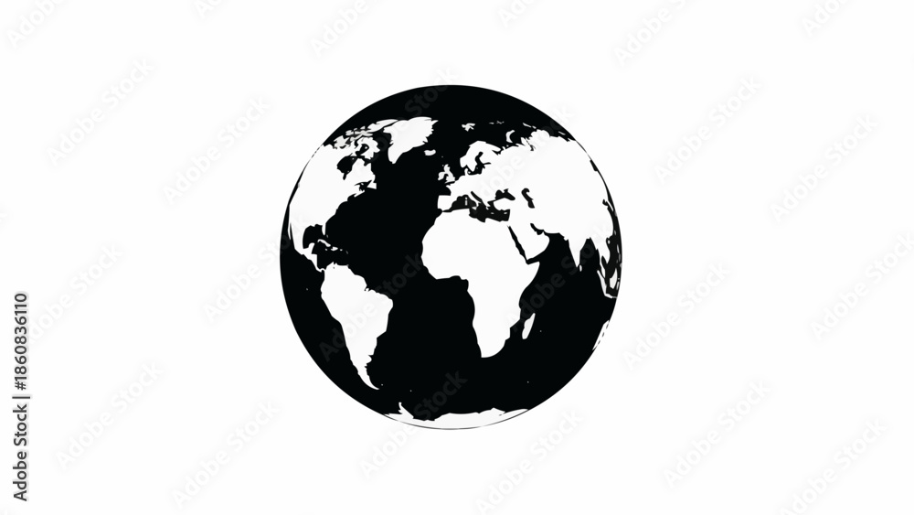 Fototapeta premium Black and white illustration of planet Earth globe.