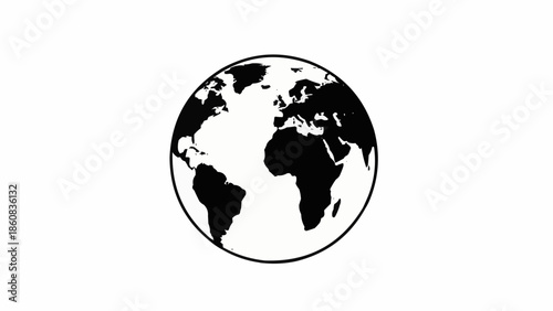 Black and white illustration of planet Earth globe.