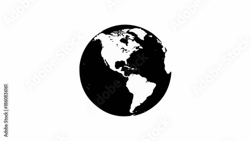 Black and white illustration of planet Earth showing continents.