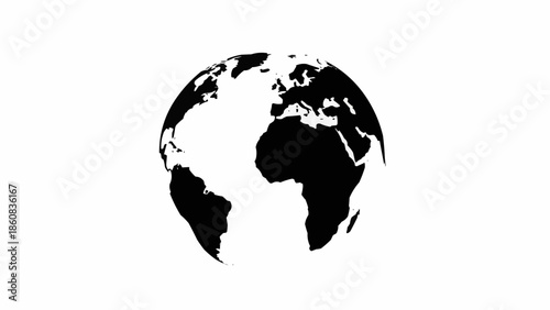 Black and white silhouette of planet Earth globe.