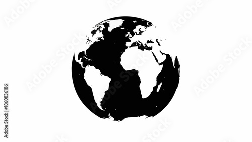 Black and white silhouette of planet Earth globe.
