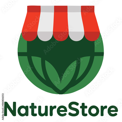 Nature store vector logo template using mart or shop and leaf symbol suitable for green business environmentally friendly branding and eco product identity
