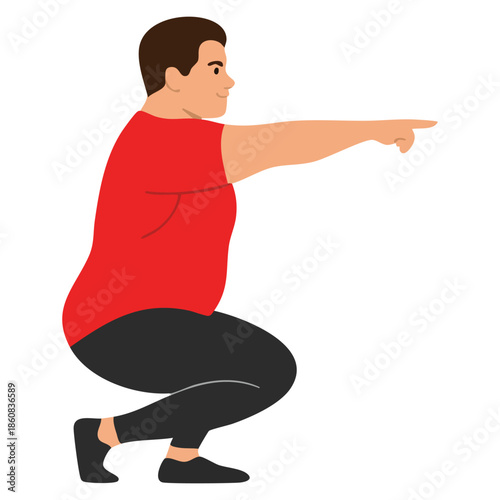 Obesity young man doing squats vector illustration with sports uniform perfect for fitness exercise weight loss program and health lifestyle themed designs