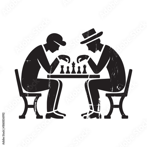 Two men engaged in a game of chess facing each other intently