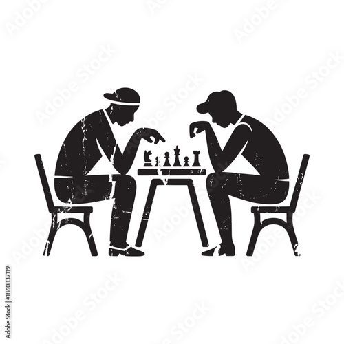 Two men deeply engaged in a chess match a silhouette illustration