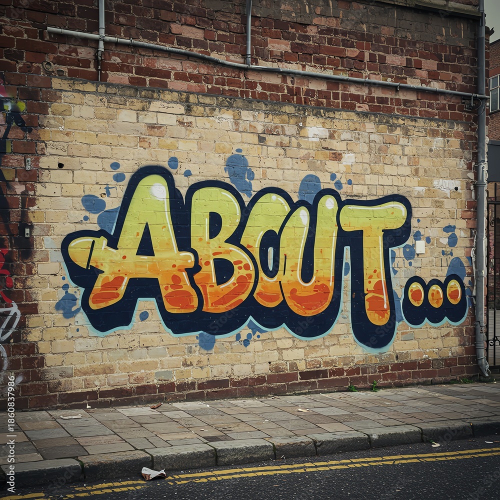 Fototapeta premium Brick wall graffiti art with the word about