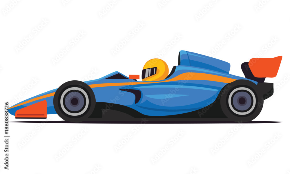 Naklejka premium Racing car blue vector illustration cartoon style on pit stop fast motor bolid perfect for motorsport competition speed vehicle and racing themed design projects