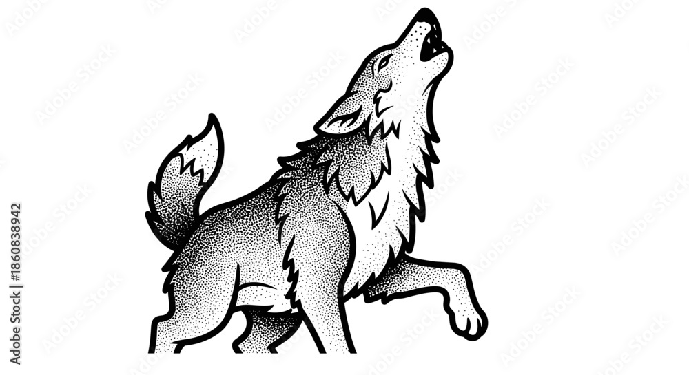 Fototapeta premium Stylized Illustration of a Wolf Howling at the Moon.