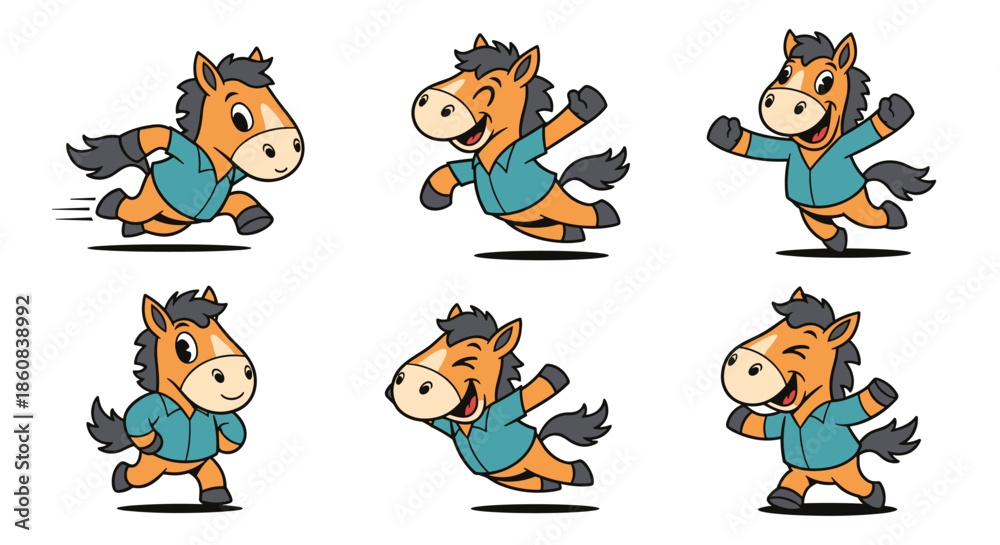 Obraz premium Cute Cartoon Horse Character Set With Six Different Poses.