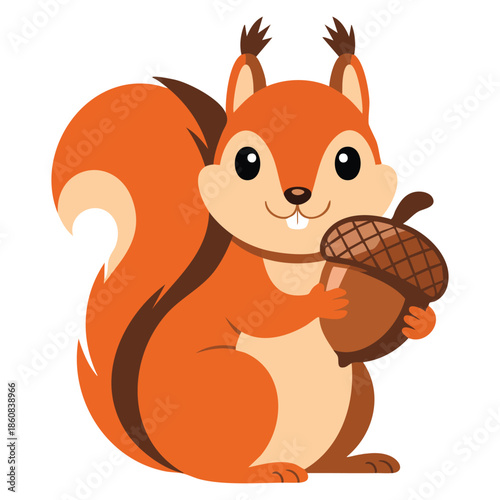 Red fluffy squirrel with bushy tail holding acorn vector illustration perfect for wildlife cartoon animal forest themed illustration or educational artwork