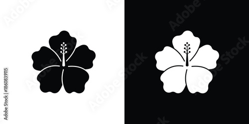Black and White Hibiscus Flower Icons - Simple Floral Vector Graphics