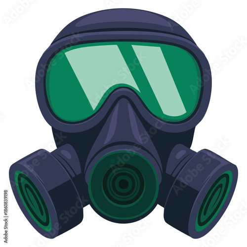 Respirator gas mask with glasses and filters vector illustration perfect for protective equipment pest control service safety and health themed creative artwork