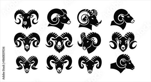 Diverse Collection of Ram and Bighorn Sheep Head Silhouettes with Unique Horns